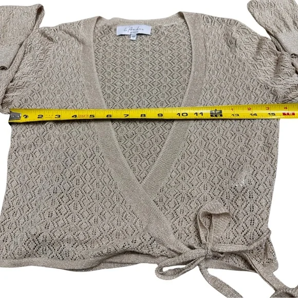 L'Academie Laurel Wrap Beige Sparkle Knit Wrap Top SZ XS Feminine Coquette READ - Picture 7 of 10